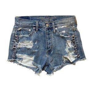 American Eagle Distressed 00 Hi-Rise Festival Denim Boho Jean Shorts